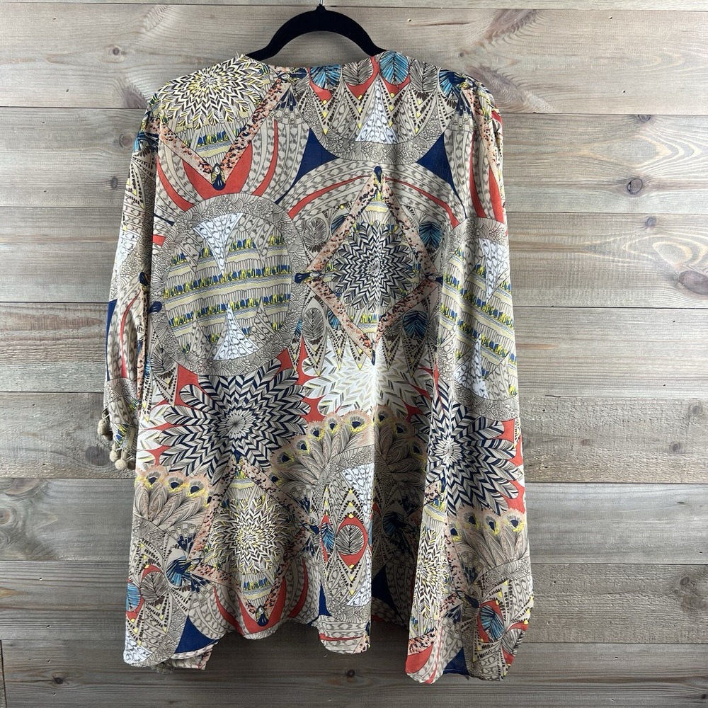 Umgee Womens Kimono Open‎ Front Pom Pom Fringe Feather Southwestern Medium Large - Picture 6 of 8